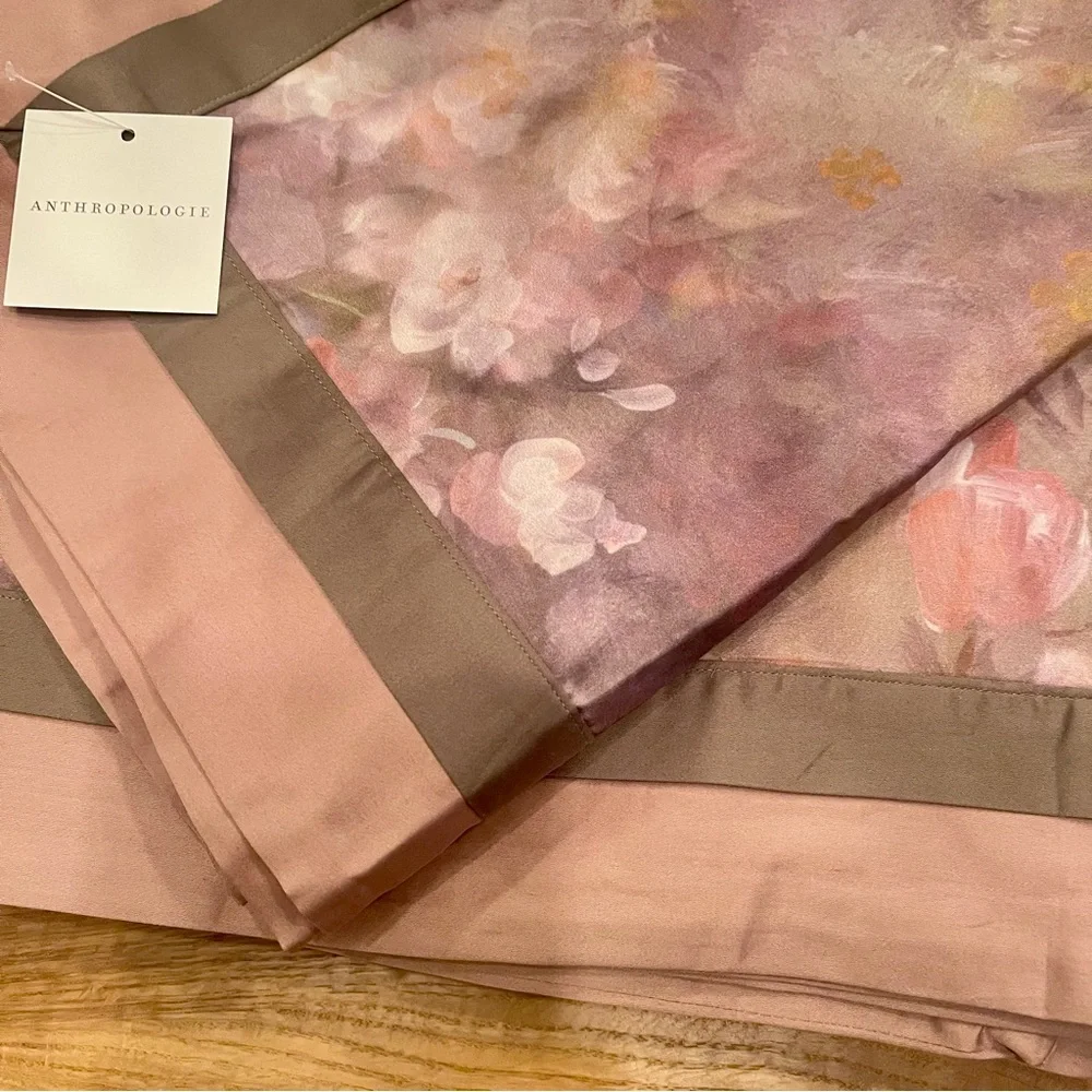 NEW Anthro Blush Pink Silk Floral Boho Cotton Queen King Bedding Duvet Sham Set